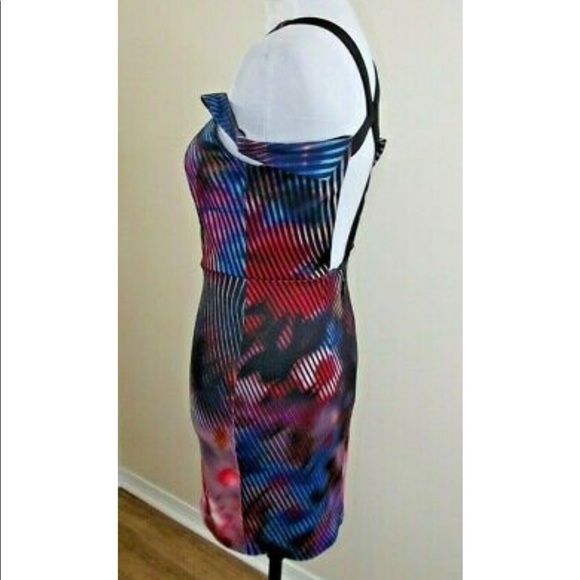 BEBE Womens Bodycon DRESS - Size Small - BLACK Striped Guzel Floral - Picture 2 of 8